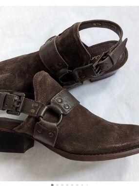 SPLENDID Conrad Distressed Brown Suede Harness Slingback Mules Shoes Size 9.5 9